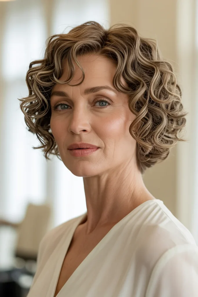 Curly Bob with Curtain Bangs