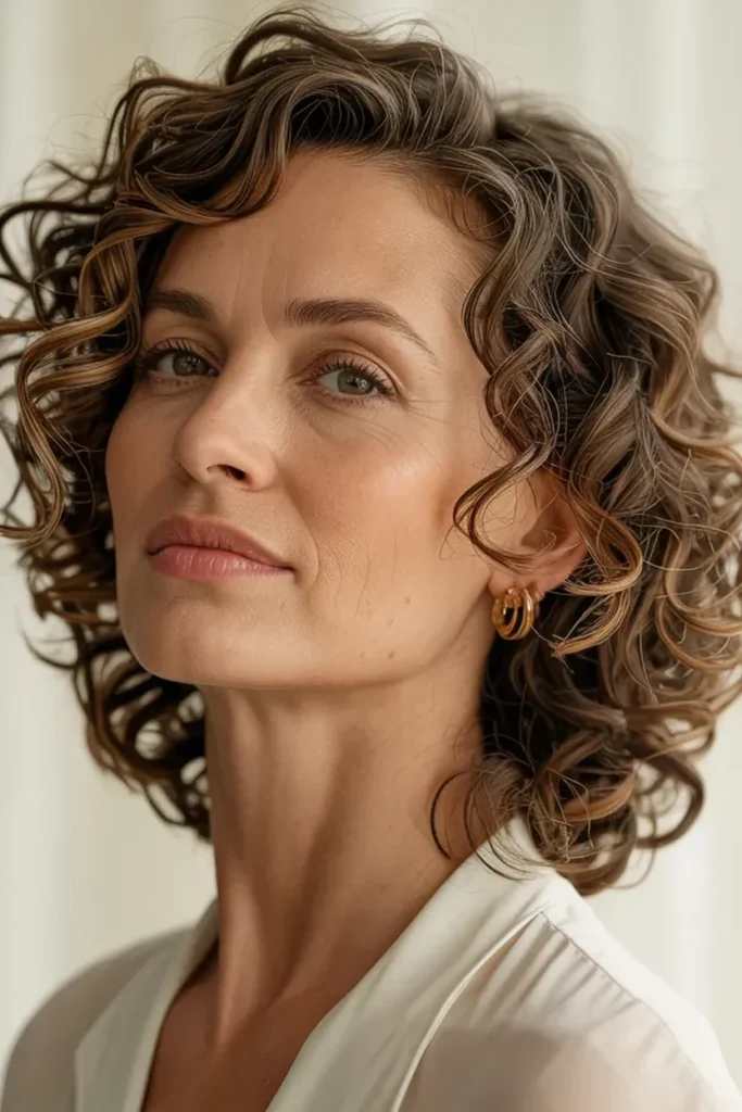 Curly Lob With Side Part