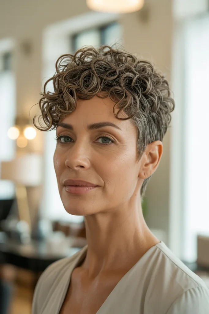 Curly Pixie with Longer Top