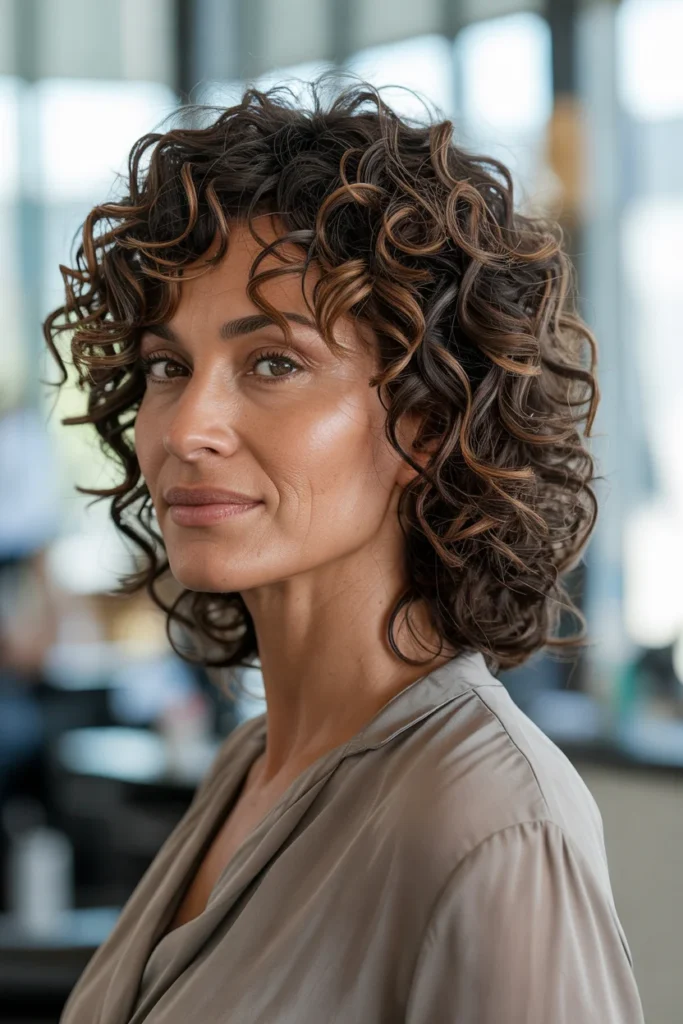 Curly Wolf Cut for Women Over 40
