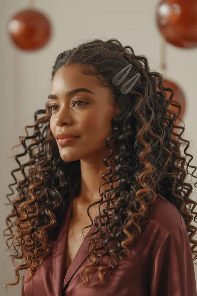 Half-Up Half-Down Curls With Spider Clips