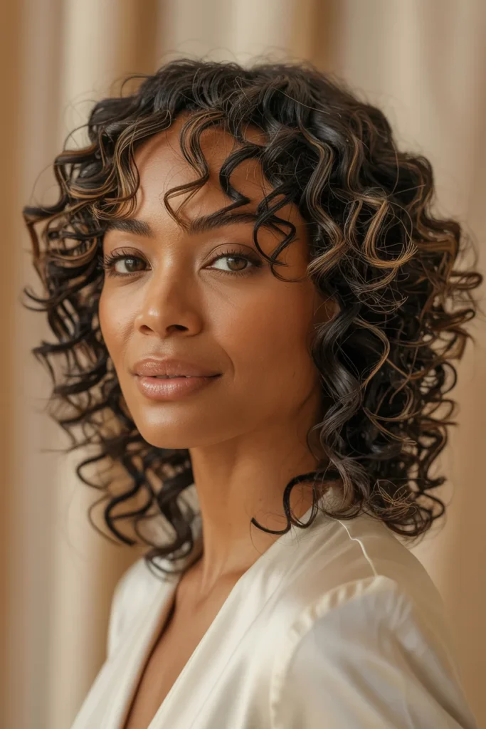 Layered Curls With Curtain Bangs