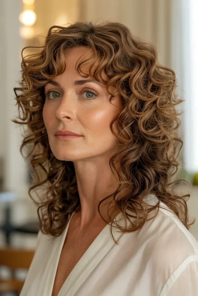 Medium Curls With Curtain Bangs
