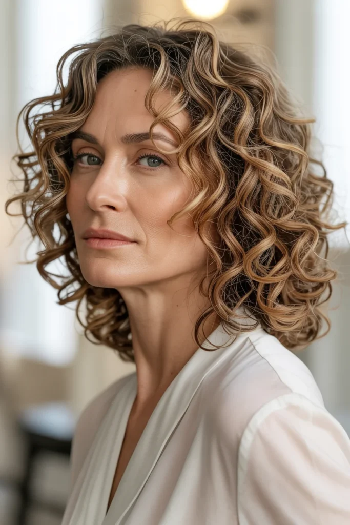 Medium Curly Hair With Highlights