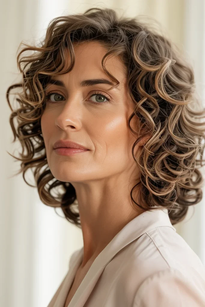 Modern Medium Curly Hairstyle for Women Over 40