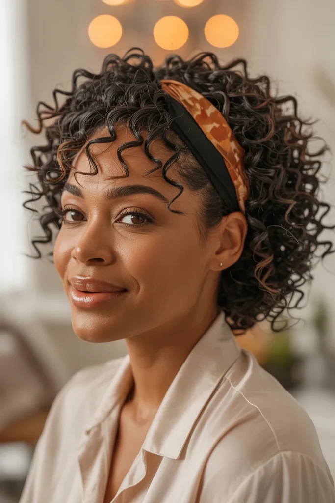 Natural Curls With a Black-and-Orange Headband