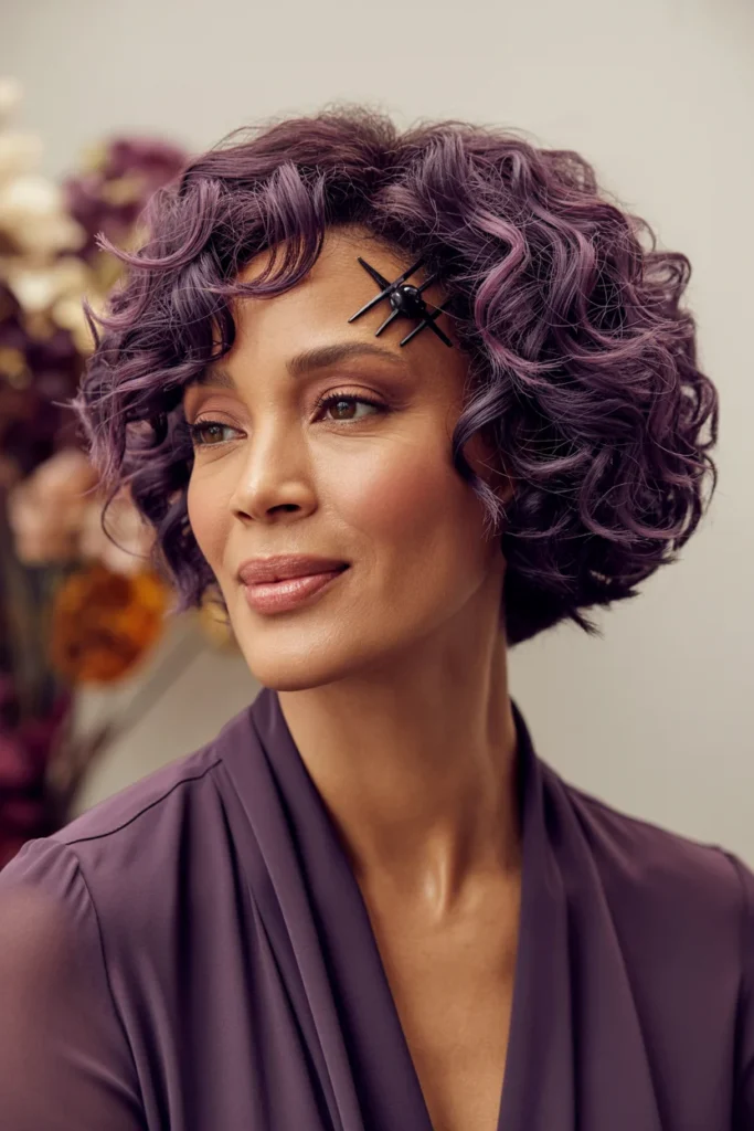Purple Curly Bob for a Bold Halloween Look