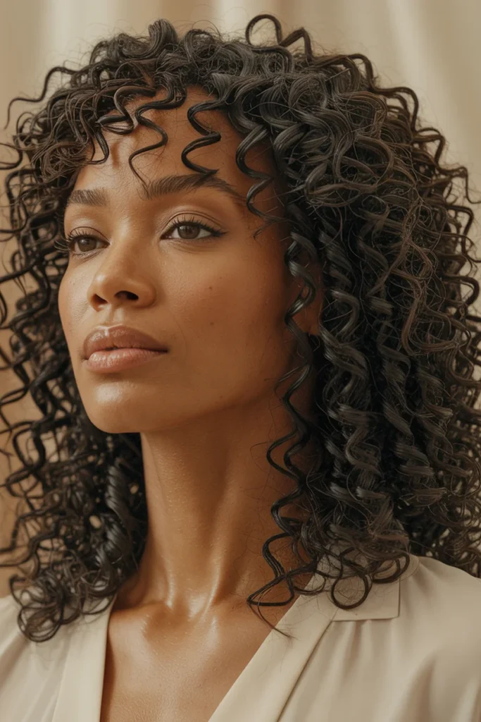 Shoulder-Length Curls With Bangs