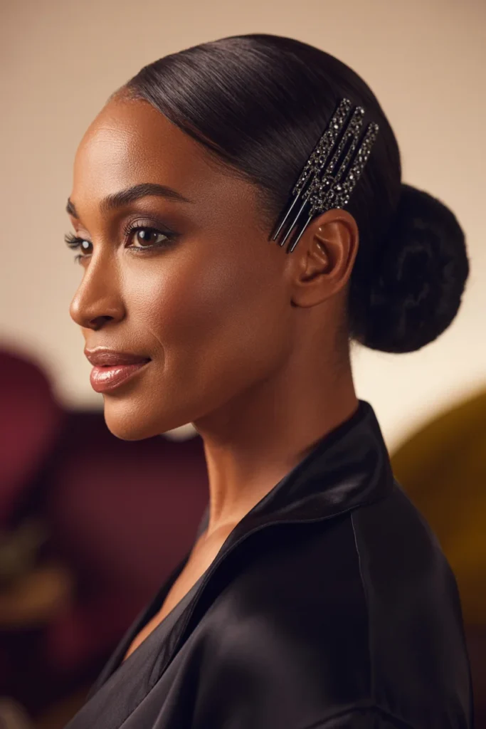 Sleek Low Bun With Gothic Hair Accessories