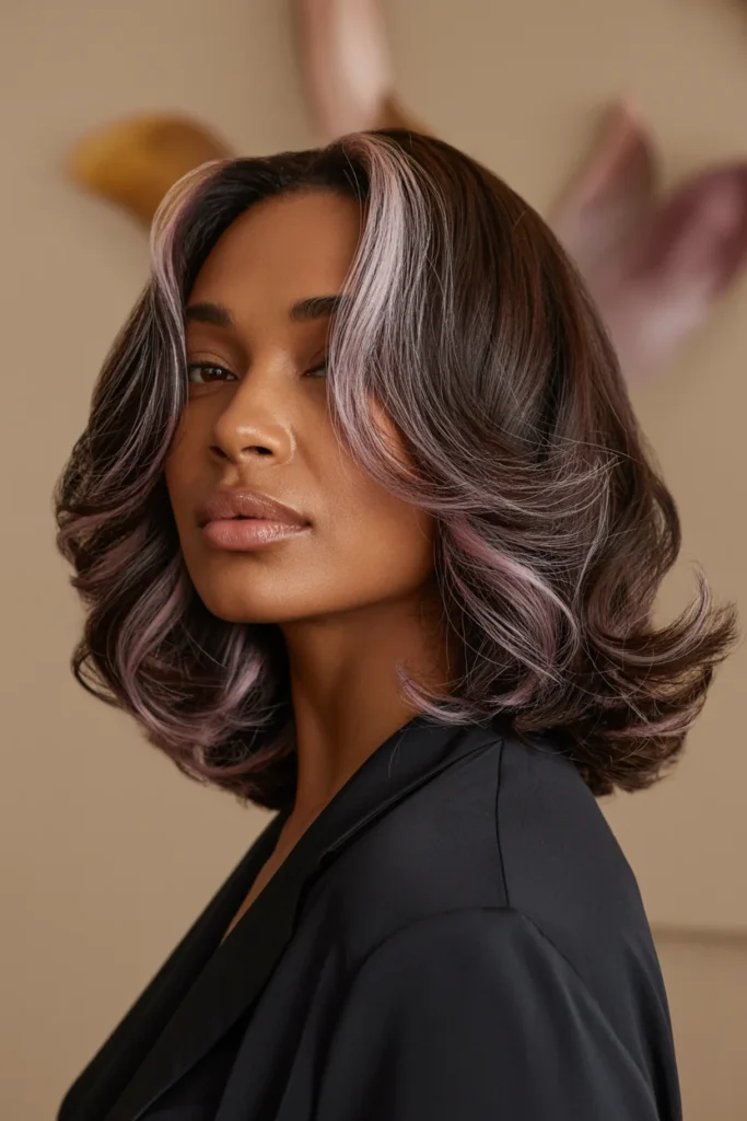 Textured Lob With Subtle Purple Highlights