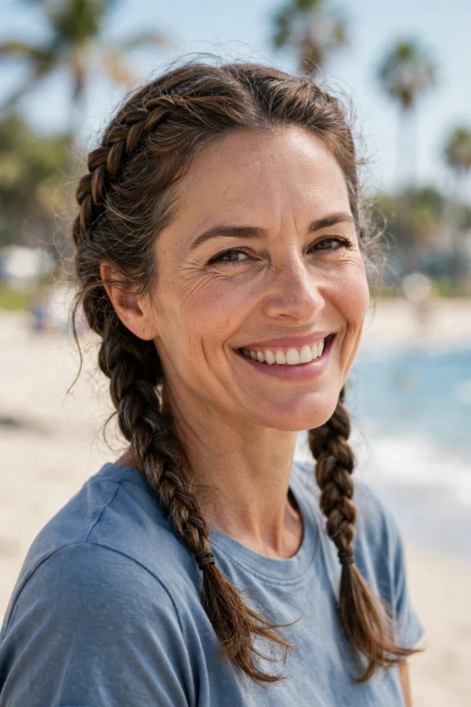 Twin Dutch Braids hairstyle for women over 40