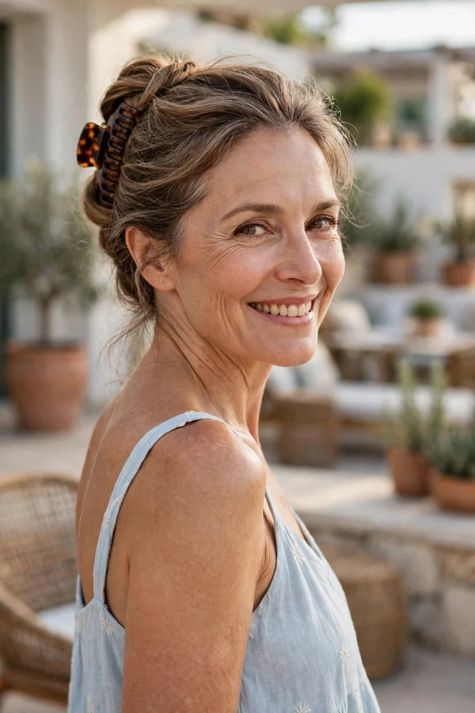 Claw Clip Twist Updo hairstyle for women over 40