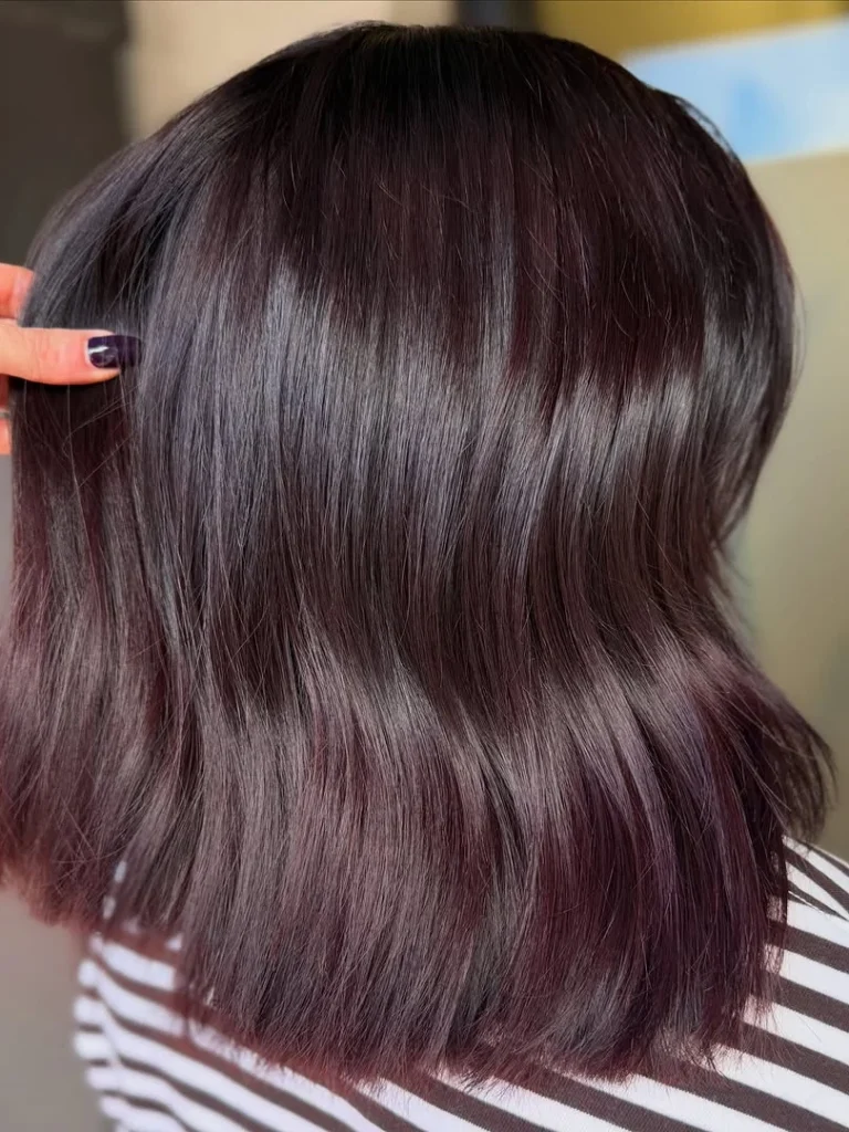 Deep burgundy red bob haircut from behind