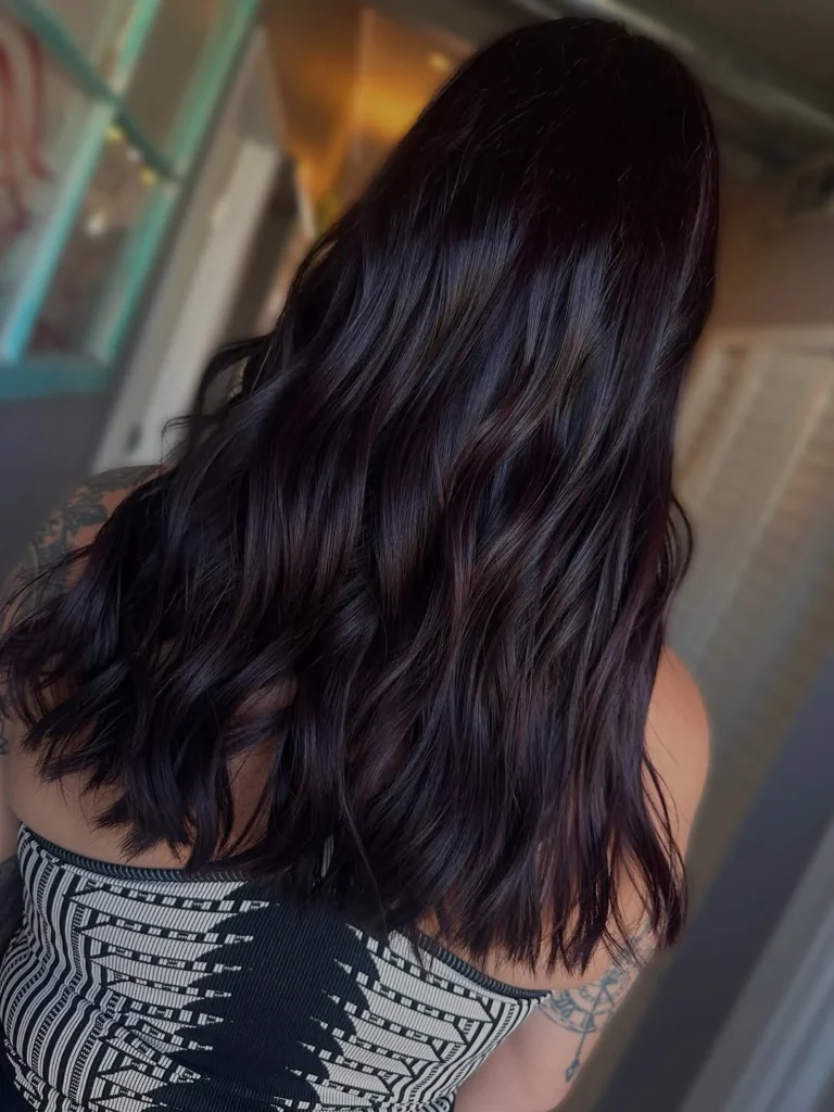 Very dark glossy espresso brown wavy hair