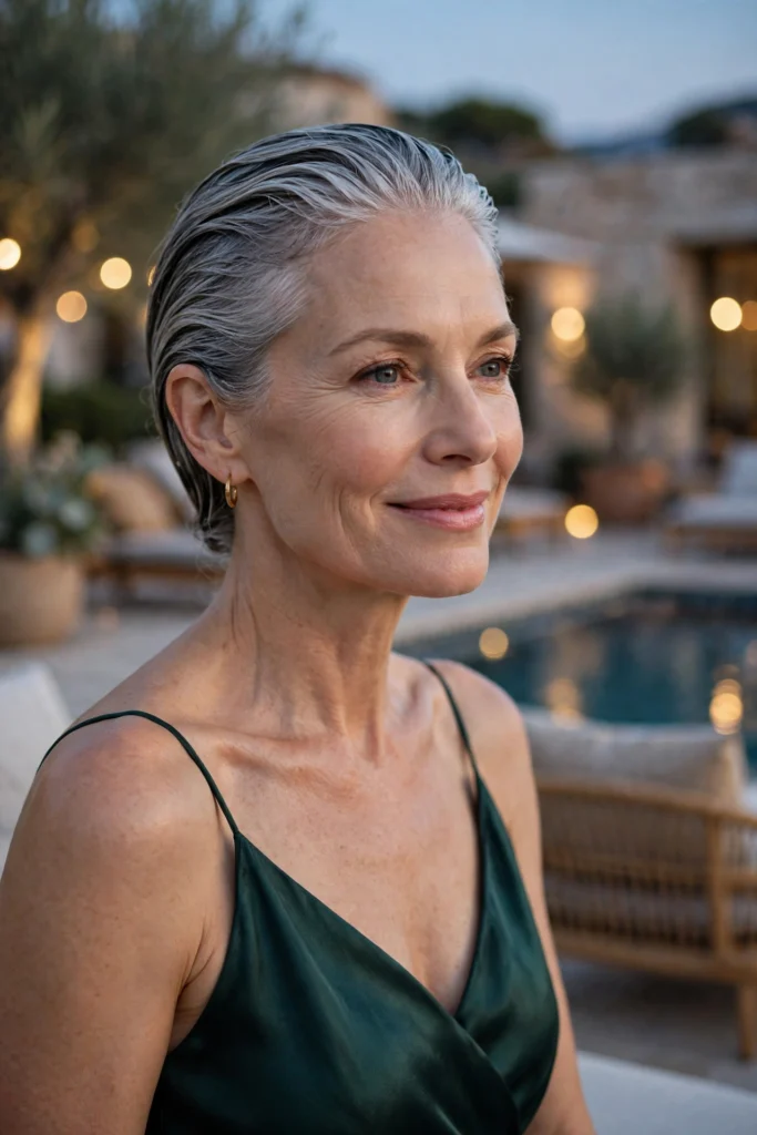 Glossy Wet Look hairstyle for women over 40
