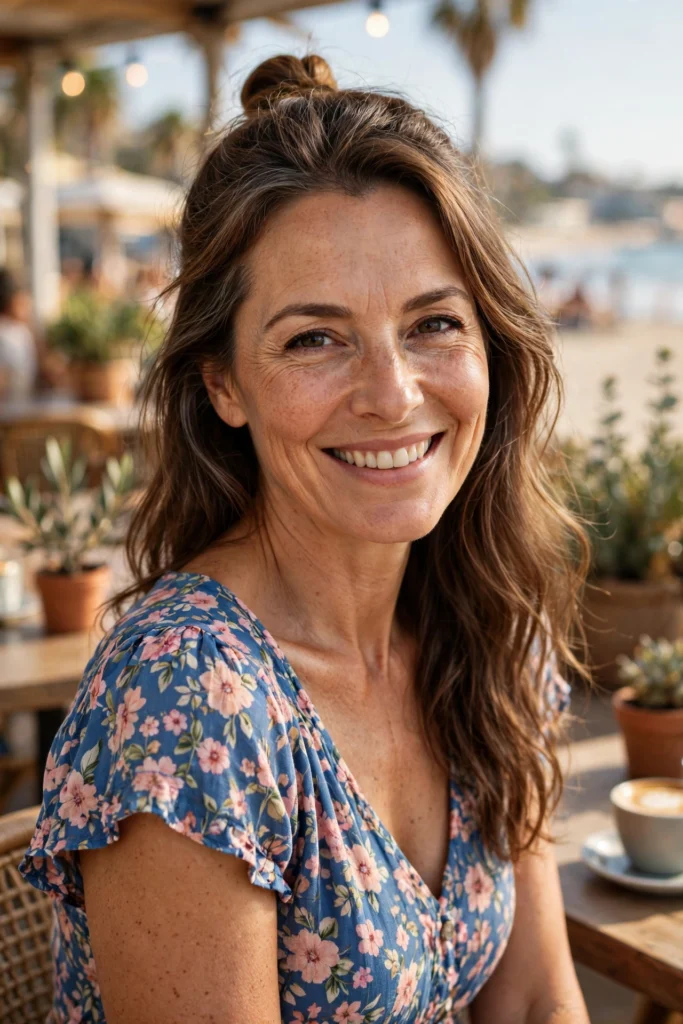 Half Up Mini Bun hairstyle for women over 40