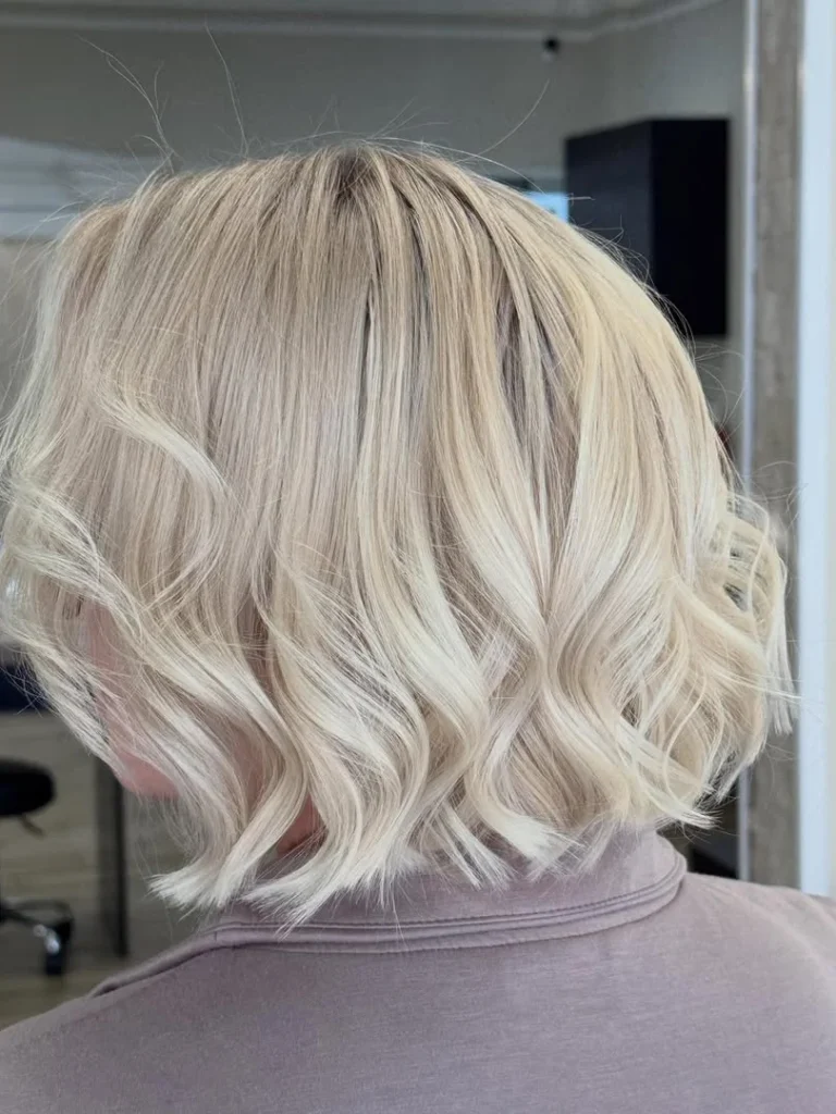 Light champagne blonde bob haircut