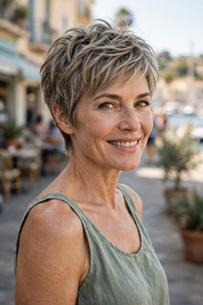 Feathered Pixie Cut hairstyle for women over 40