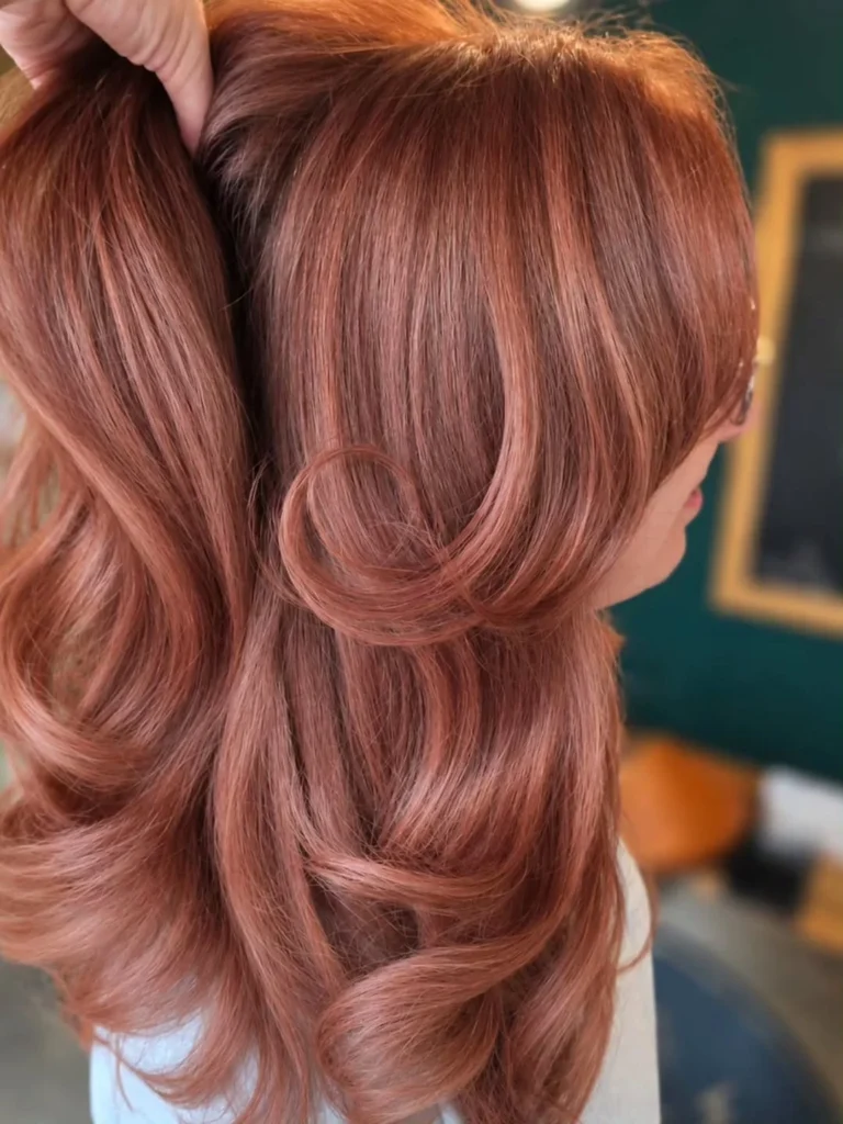 Rose gold long wavy hair