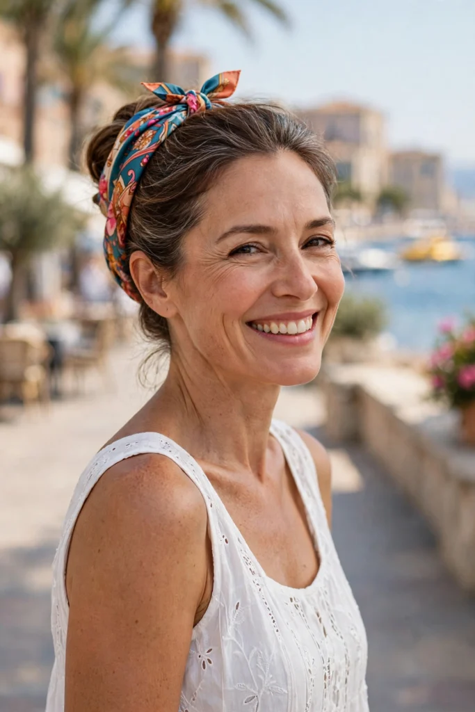 Silk Scarf Updo hairstyle for women over 40