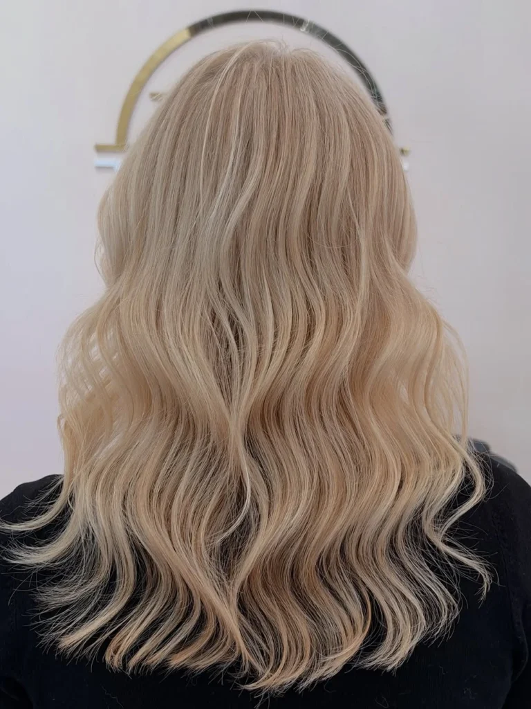 Platinum blonde long wavy hair