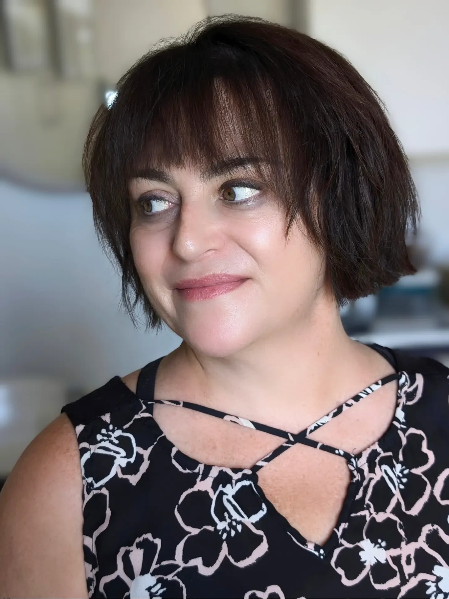 Wispy fringe bob with a soft textured finish and light bangs