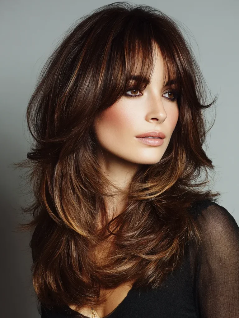 Smooth blowout with curtain bangs and feathered layers