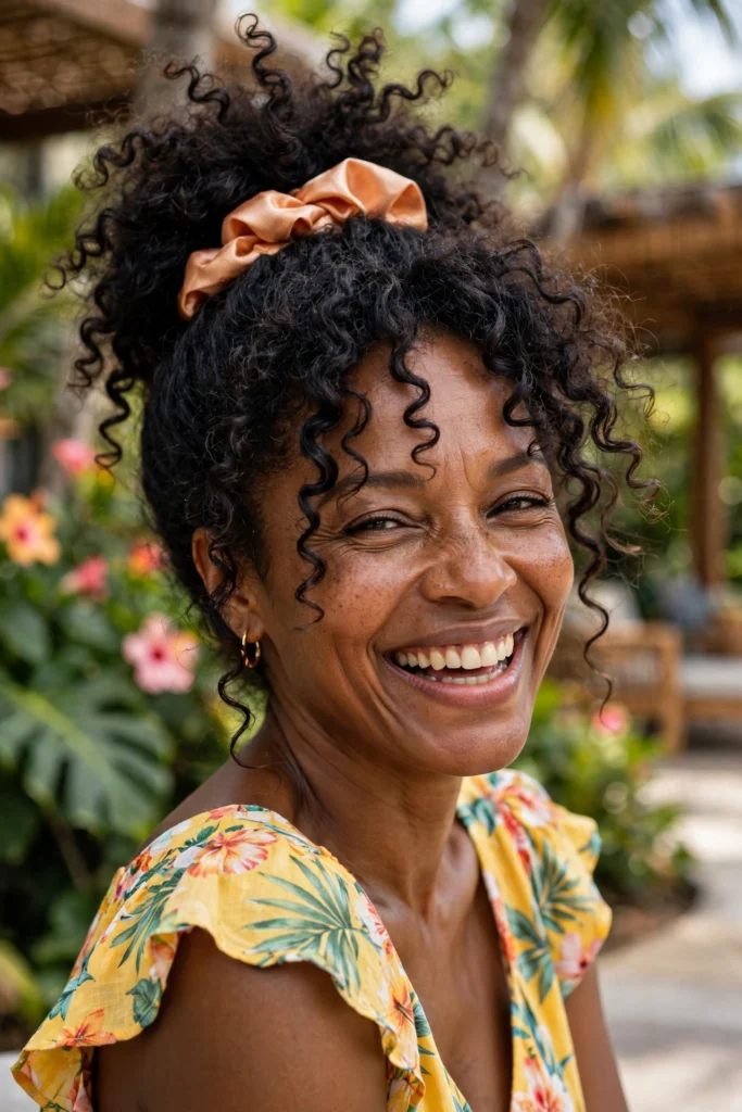 Pineapple Curly Updo hairstyle for women over 40