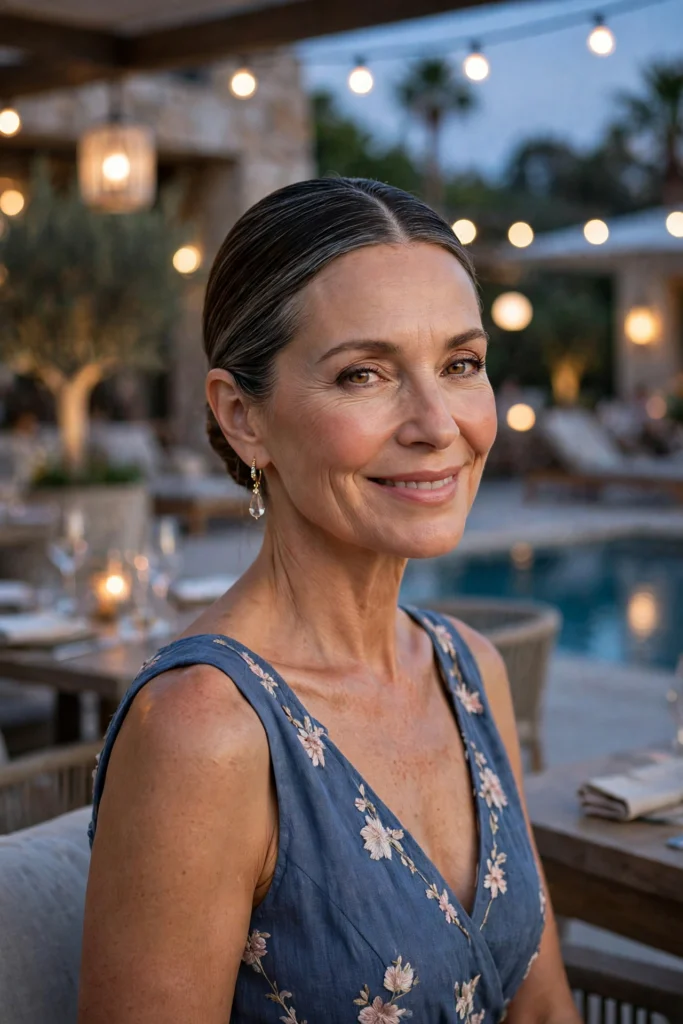 Sleek Center Bun hairstyle for women over 40