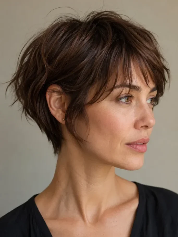 Trendy bixie cut with layered silver blonde pixie bob styling