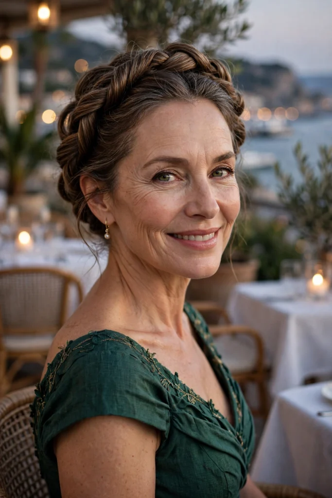 Twisted Halo Updo hairstyle for women over 40