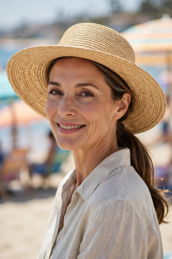 Hat Friendly Low Ponytail hairstyle for women over 40