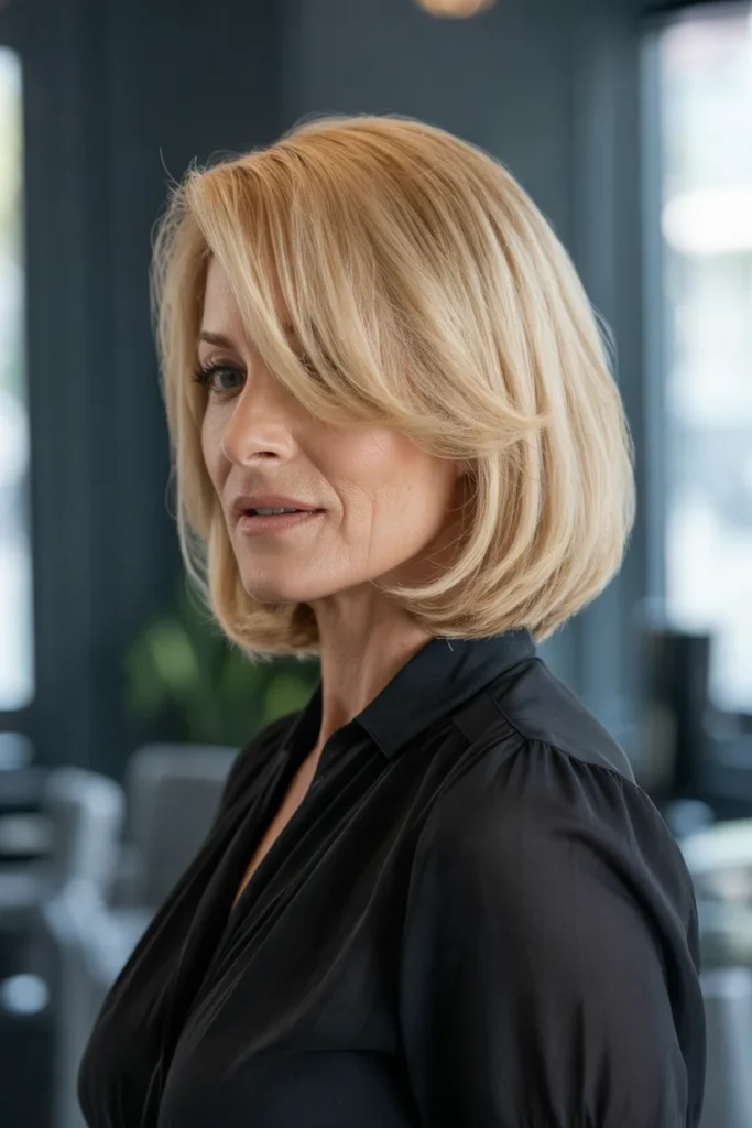 Blonde Lob with Side-Swept Bangs