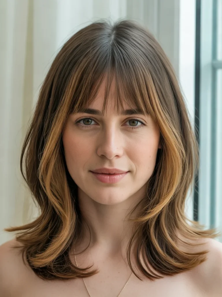 Caramel Highlights With Curtain Bangs