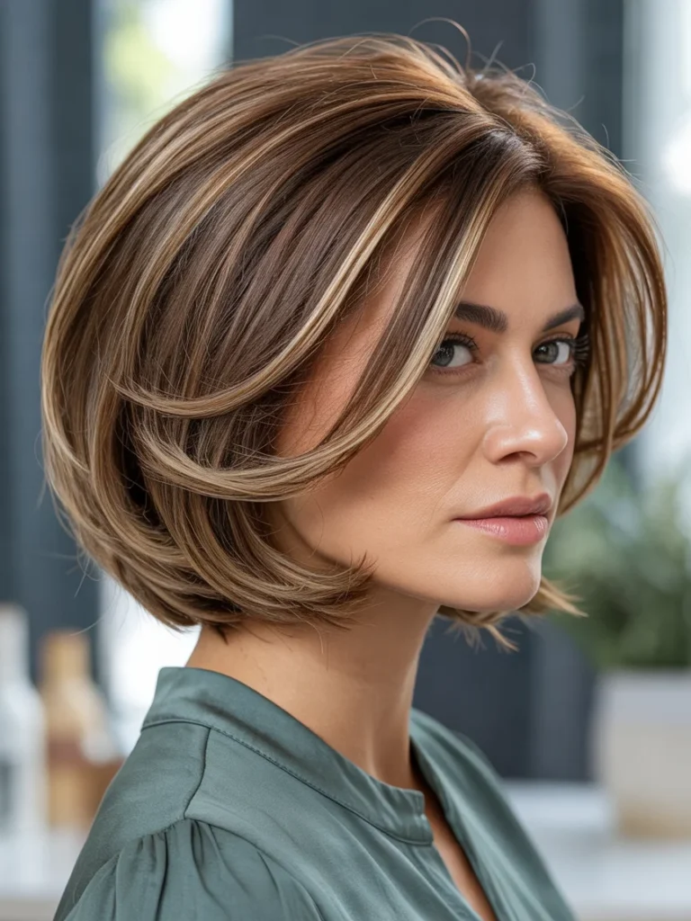 Caramel Highlights on a Layered Bob