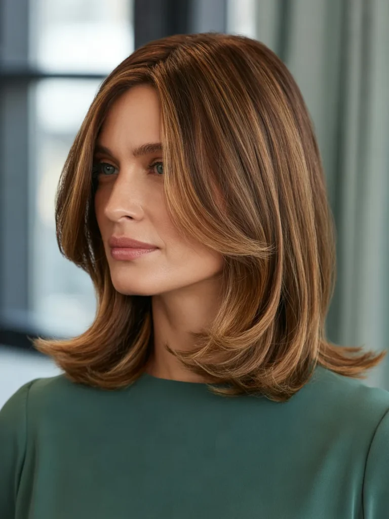 Caramel Lob With Warm Dimension