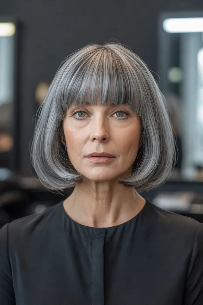 Classic Gray Bob With Blunt Bangs