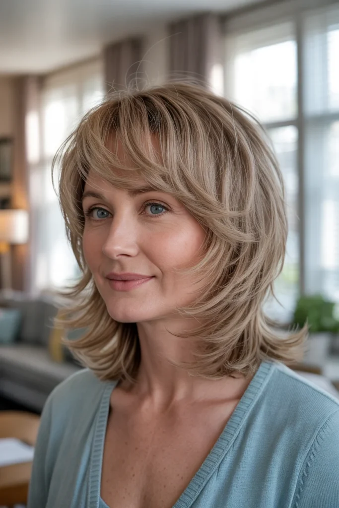 Feathered Haircut With Side-Swept Bangs