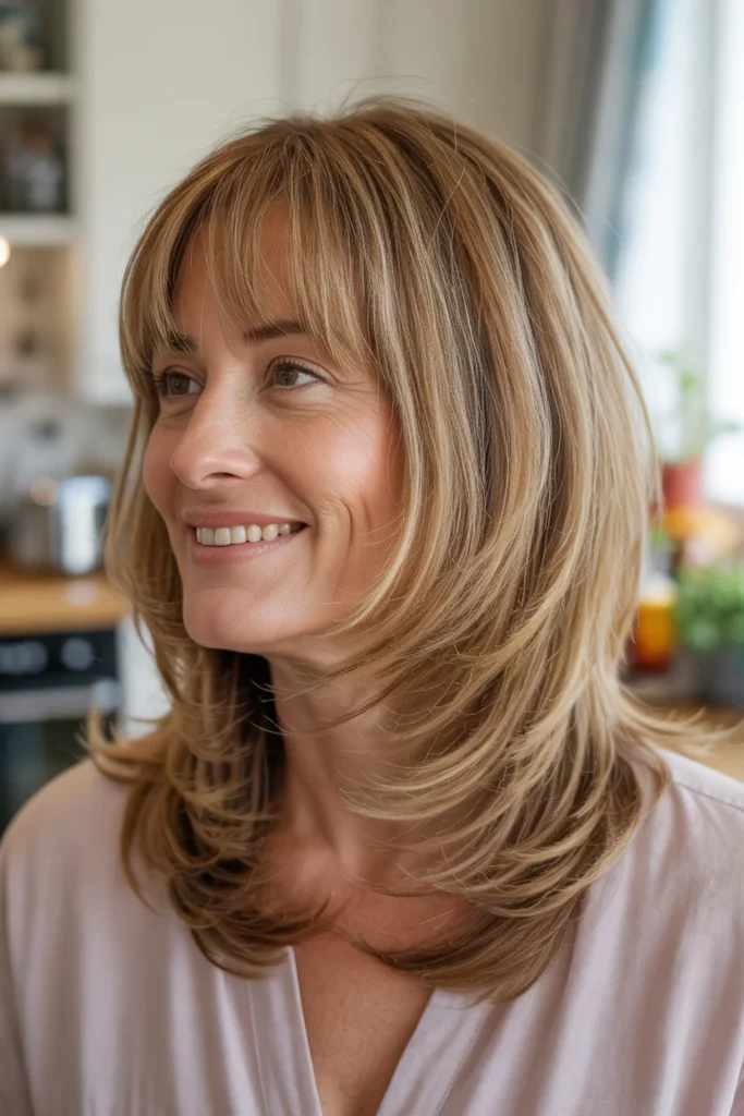 Feathered Shoulder-Length Cut With Bangs