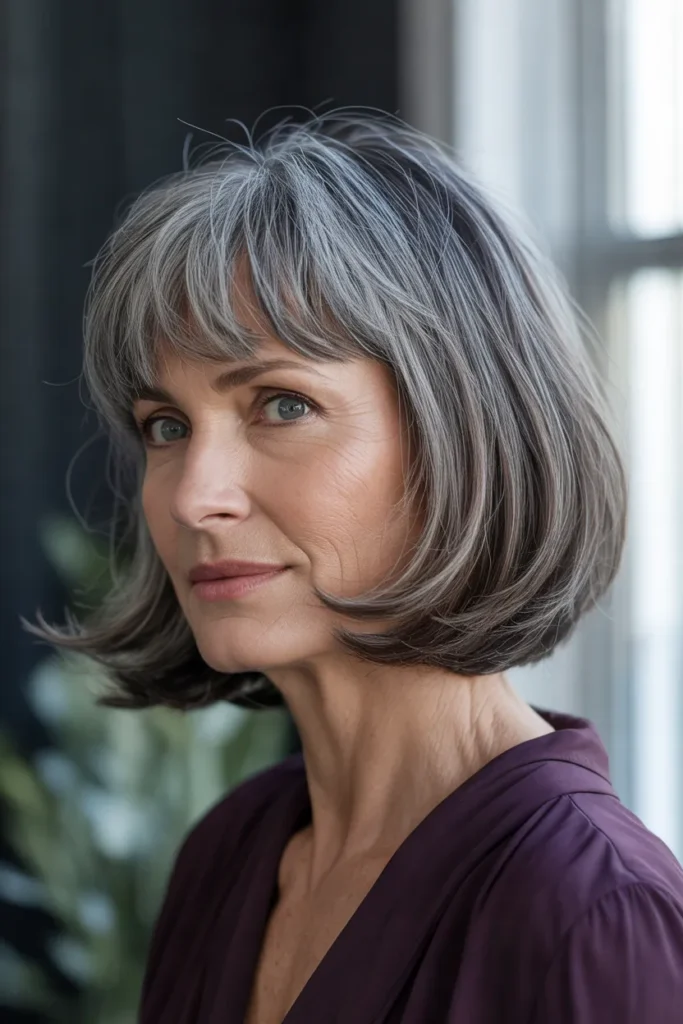 Gray French Bob With Full Bangs