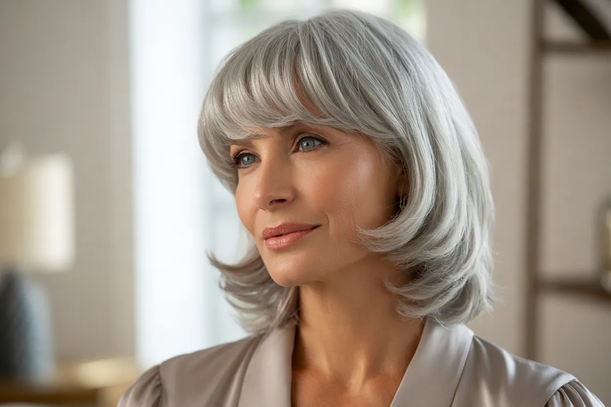 19 Gray Hairstyles With Bangs for Women Over 40