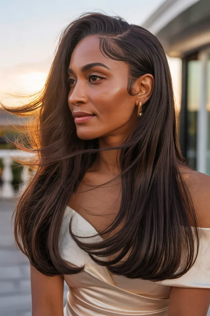 Long Straight Hair With a Deep Side Part