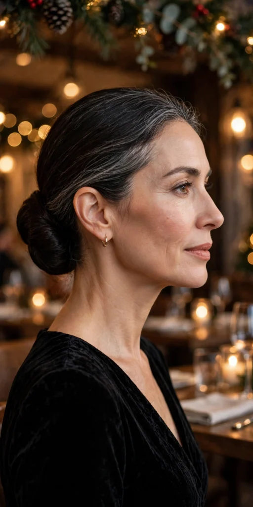 Sleek Low Chignon hairstyle for women over 40