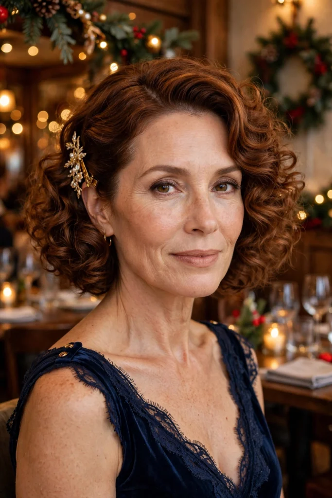 Side-Swept Curly Bob hairstyle for women over 40