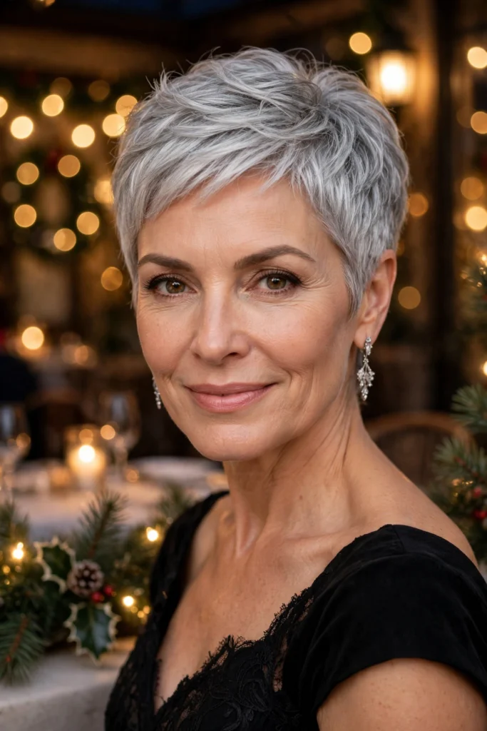 Glossy Textured Pixie hairstyle for women over 40