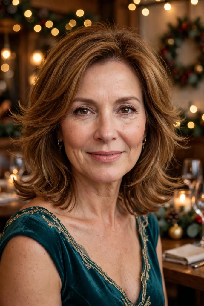 Feathered Shoulder Cut hairstyle for women over 40