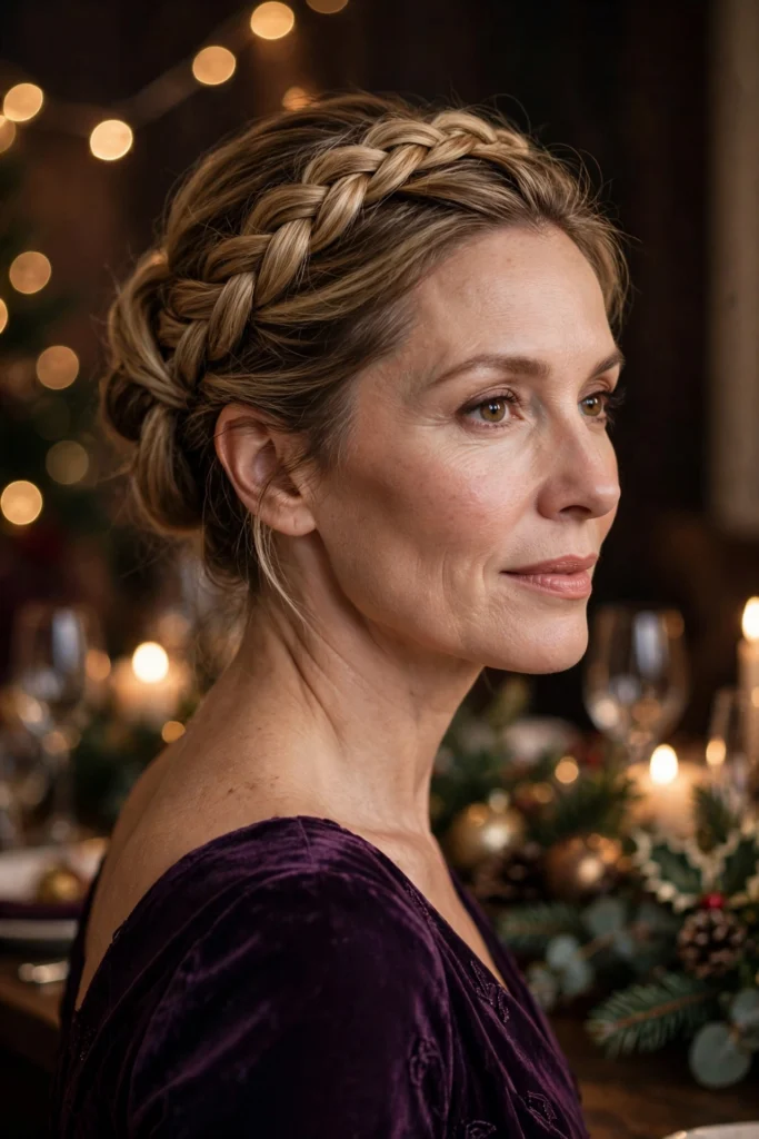 Braided Crown Updo hairstyle for women over 40
