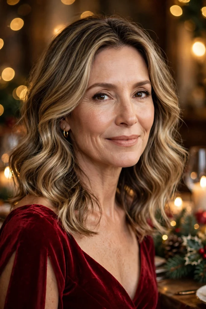 Dimensional Wavy Lob hairstyle for women over 40