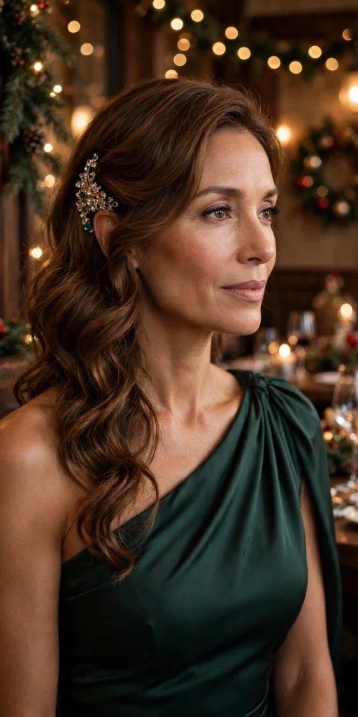 One-Side Pinned Waves hairstyle for women over 40
