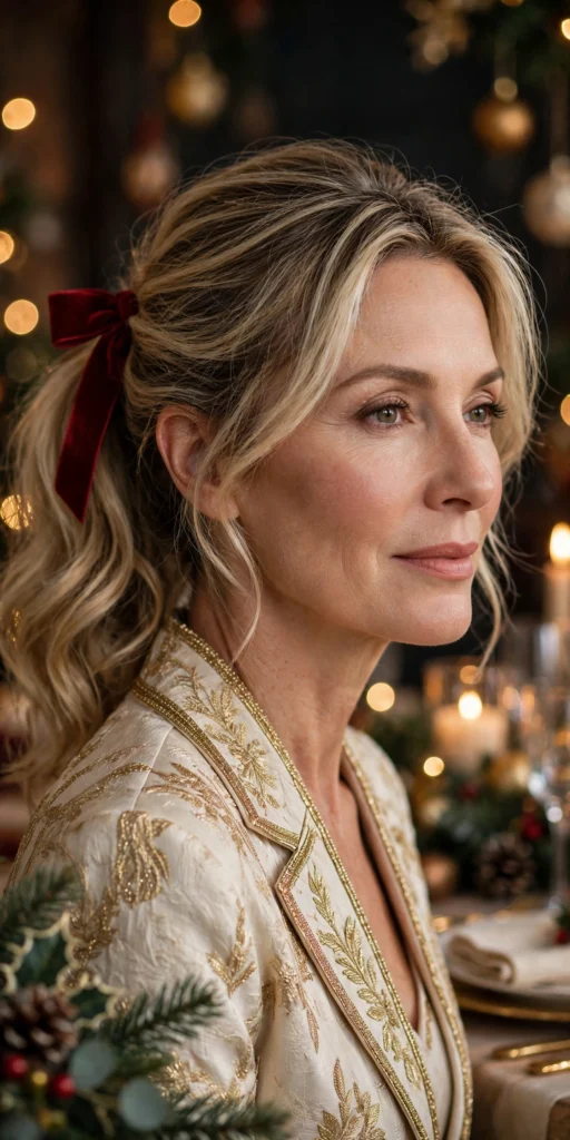 Velvet Ribbon Ponytail hairstyle for women over 40